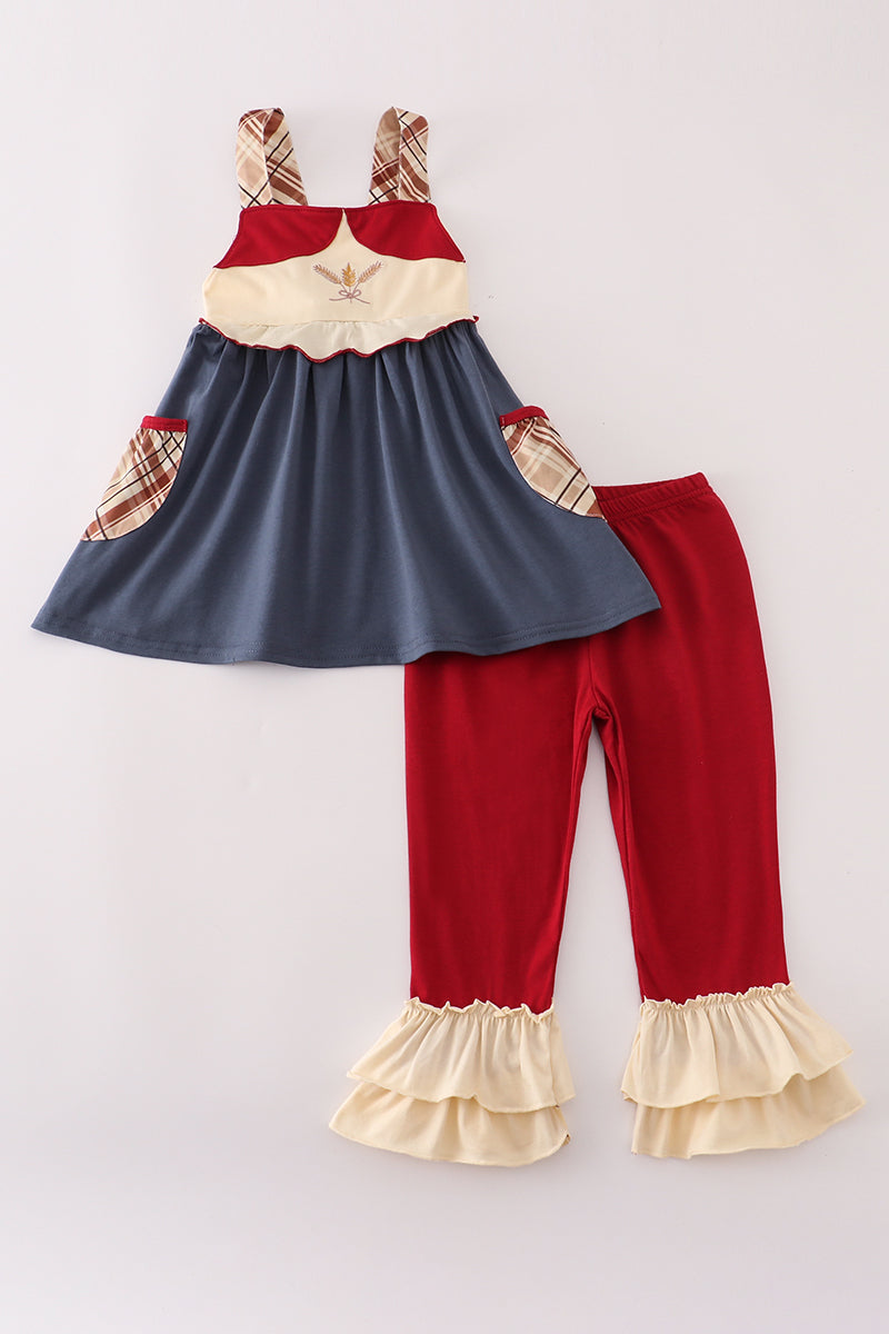 Wheat embridery ruffle pants set - ARIA KIDS