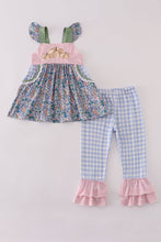 Blue floral pumpkin embroidery ruffle pants set - ARIA KIDS
