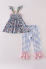Blue floral pumpkin embroidery ruffle pants set - ARIA KIDS