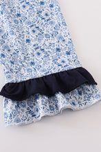 Blue floral print tiered mom ruffle dress - ARIA KIDS