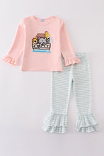 Pink noah's ark embroidery stripe girl set - ARIA KIDS