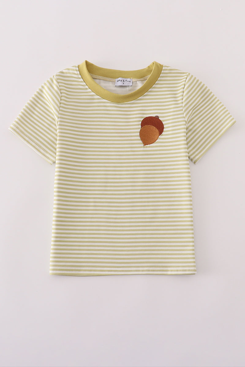 Green pinecone embroidery stripe top - ARIA KIDS