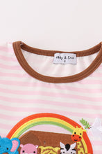 Pink stripe noah's ark animal applique girl set - ARIA KIDS