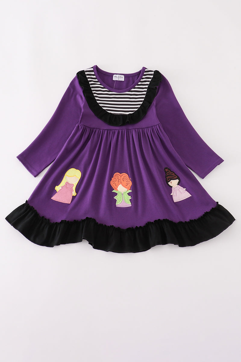 Purple halloween witch applique dress - ARIA KIDS