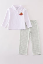Sage turkey embroidery gingham boy pants set - ARIA KIDS