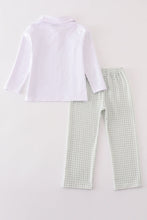 Sage turkey embroidery gingham boy pants set - ARIA KIDS