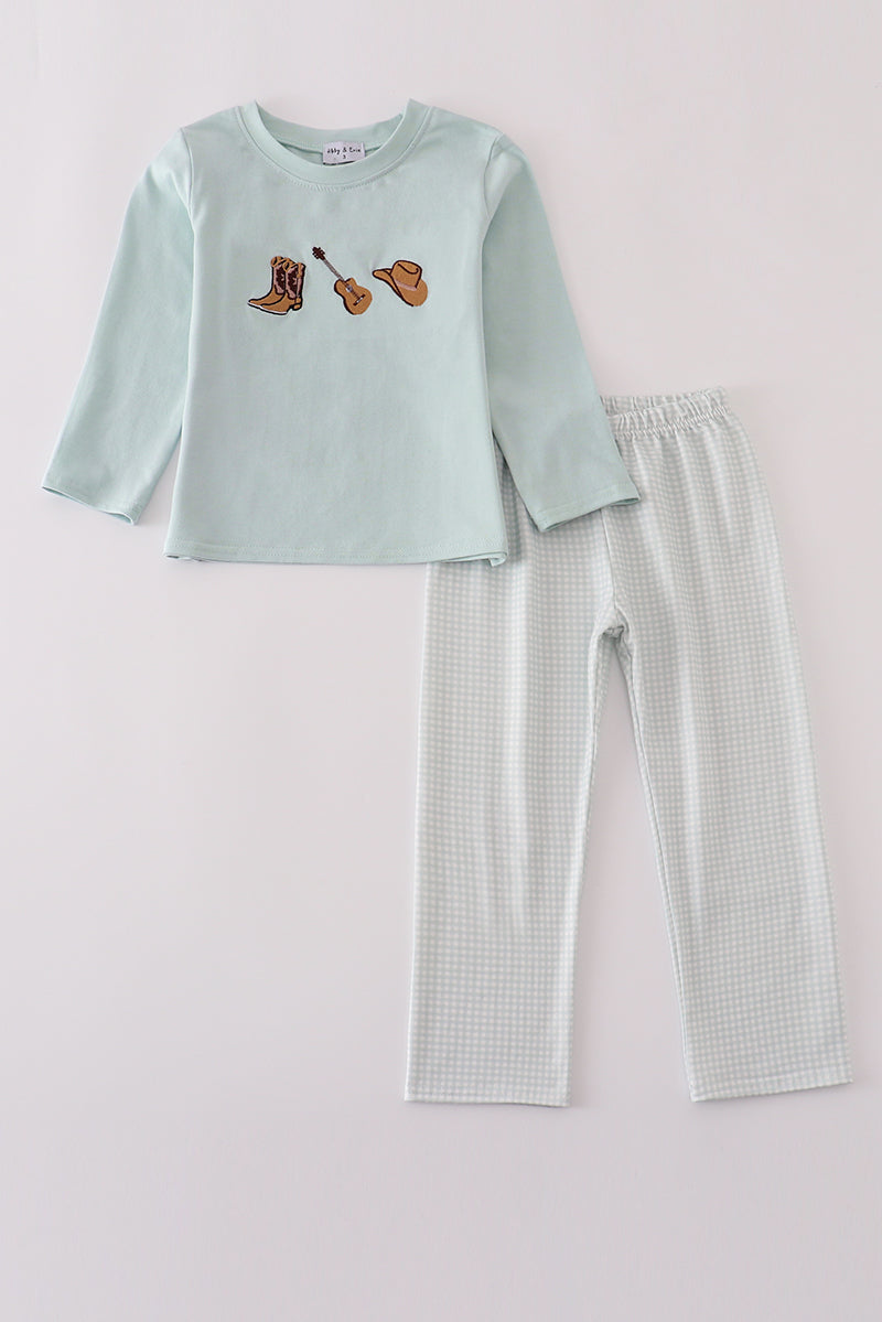 Blue boots embroidery pants set - ARIA KIDS