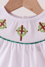 White wreath smocked ruffle pants set - ARIA KIDS