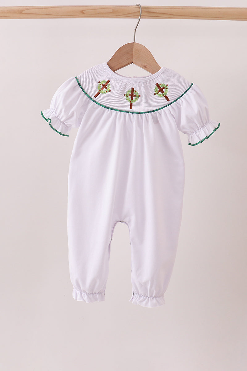 White wreath smocked romper - ARIA KIDS