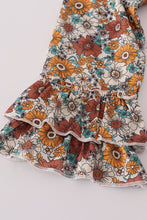 Green cow applique floral print ruffle pants set - ARIA KIDS