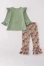 Green cow applique floral print ruffle pants set - ARIA KIDS