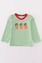 Green stripe christmas gingerbread embroidery boy top - ARIA KIDS