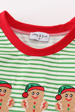 Green stripe christmas gingerbread embroidery boy top - ARIA KIDS