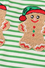 Green stripe christmas gingerbread embroidery boy top - ARIA KIDS