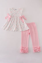 Pink floral bow print ruffle pants set - ARIA KIDS
