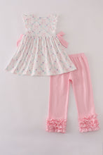 Pink floral bow print ruffle pants set - ARIA KIDS