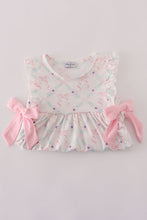Pink floral bow print ruffle pants set - ARIA KIDS
