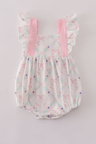 Pink floral bow print ruffle bubble - ARIA KIDS