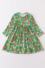 Green grinch print girl ruffle dress - ARIA KIDS