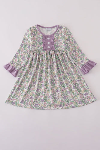 Purple floral print ruffle dress - ARIA KIDS