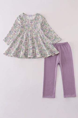 Purple floral print pants set - ARIA KIDS