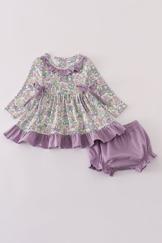 Purple floral print ruffle bloomer set - ARIA KIDS