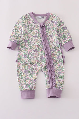 Purple floral print ruffle romper - ARIA KIDS