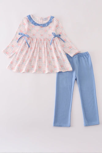 Pink floral print ruffle bow pants set - ARIA KIDS