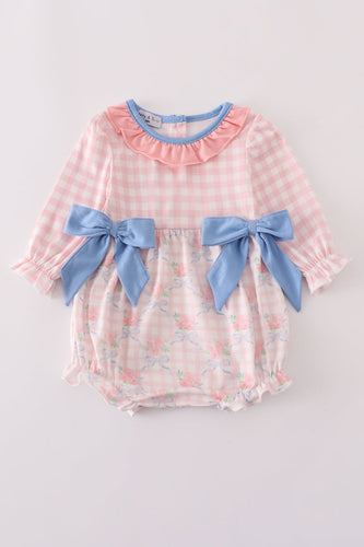 Pink floral print ruffle bow bubble - ARIA KIDS