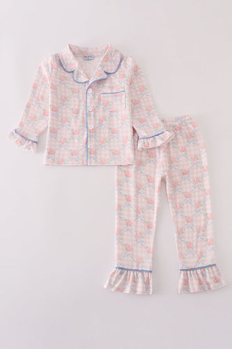 Pink floral print ruffle pajamas set - ARIA KIDS