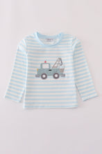 Blue crane applique stripe top - ARIA KIDS