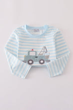 Blue crane applique stripe top - ARIA KIDS