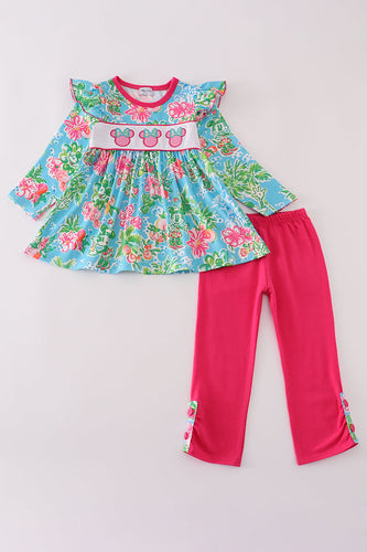 Green floral character applique pants set - ARIA KIDS