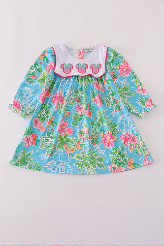 Green floral character applique dress - ARIA KIDS