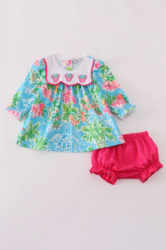 Green floral character applique bloomer set - ARIA KIDS