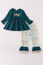 Blue dinosaur embroidery plaid ruffle pants set - ARIA KIDS