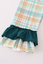 Blue dinosaur embroidery plaid ruffle pants set - ARIA KIDS