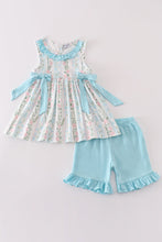 Blue floral print ruffle girl set - ARIA KIDS