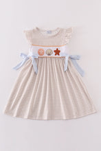 Khaki shells starfish french knot girl dress - ARIA KIDS