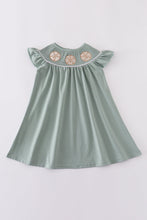 Sage sand dollar embroidery smocked girl dress - ARIA KIDS