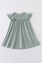 Sage sand dollar embroidery smocked girl dress - ARIA KIDS