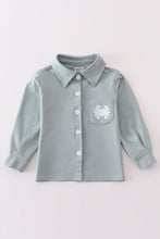 Blue crab embroidery boy button down shirt - ARIA KIDS