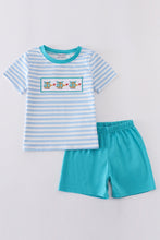 Blue stripe helicopter embroidery smocked boy set - ARIA KIDS