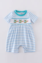 Blue stripe helicopter embroidery smocked boy romper - ARIA KIDS
