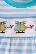 Blue stripe helicopter embroidery smocked boy romper - ARIA KIDS