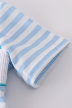 Blue stripe helicopter embroidery smocked boy romper - ARIA KIDS