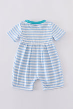 Blue stripe helicopter embroidery smocked boy romper - ARIA KIDS