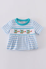 Blue stripe helicopter embroidery smocked boy romper - ARIA KIDS