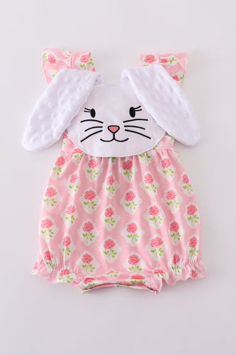 Pink floral bunny applique bubble - ARIA KIDS
