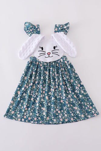 Green floral bunny applique dress - ARIA KIDS